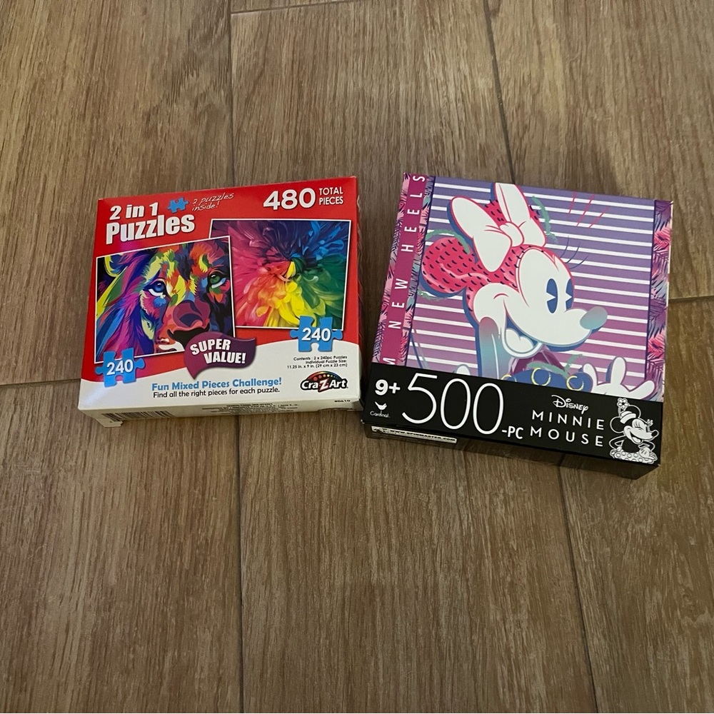 NWT 2 puzzles mini mouse and a 2 in one colorful